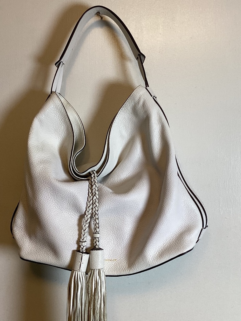 Rebecca MINKOFF grain leather tote with tassels # feminine ,office ,spacious